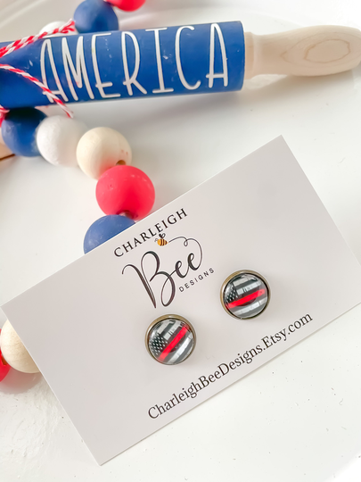 Thin Red Line Flag Earrings/ Blue Line/ Back The