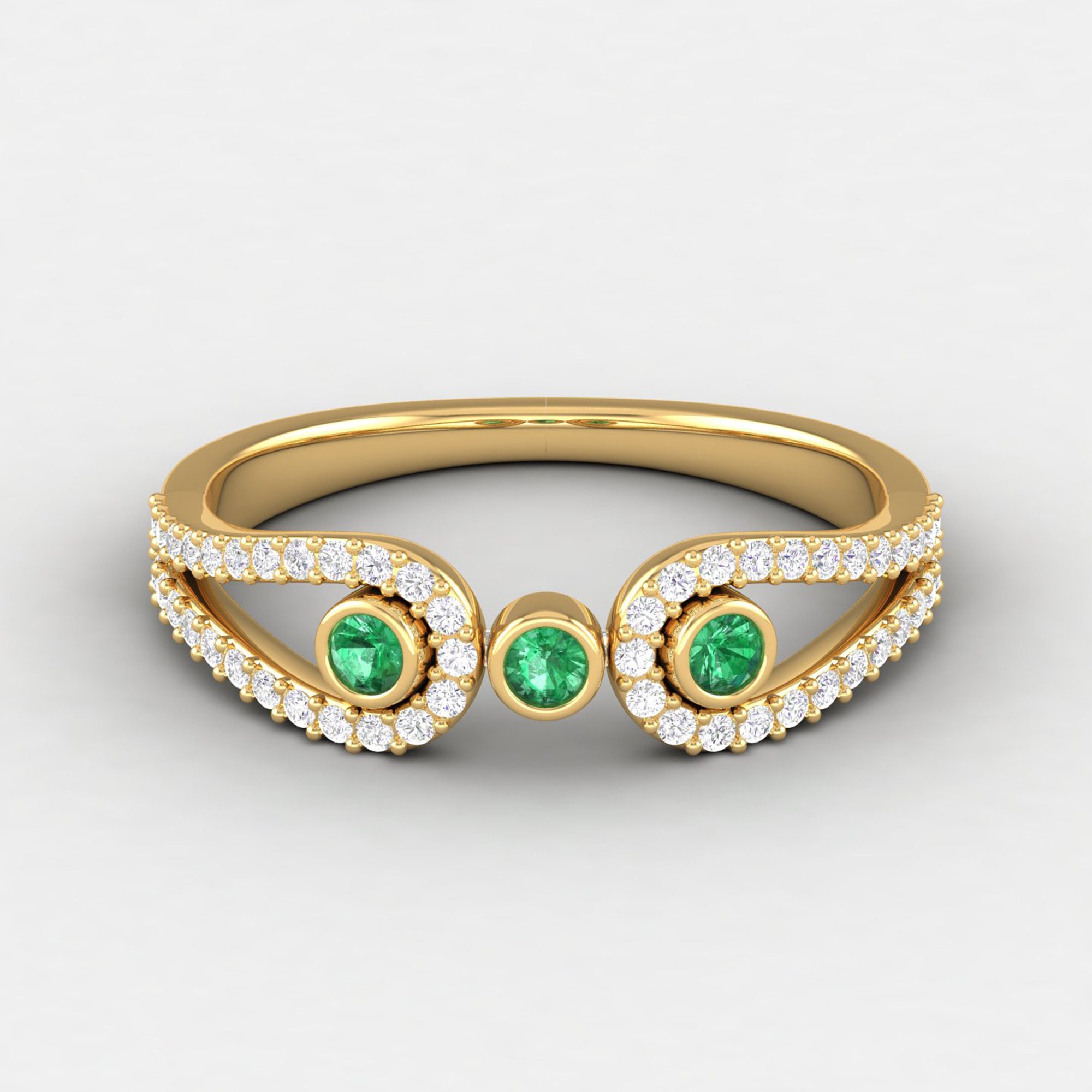 Emerald Ring, 18K Gold Minimalist Promise Art Nouveau Yellow Rings For Women