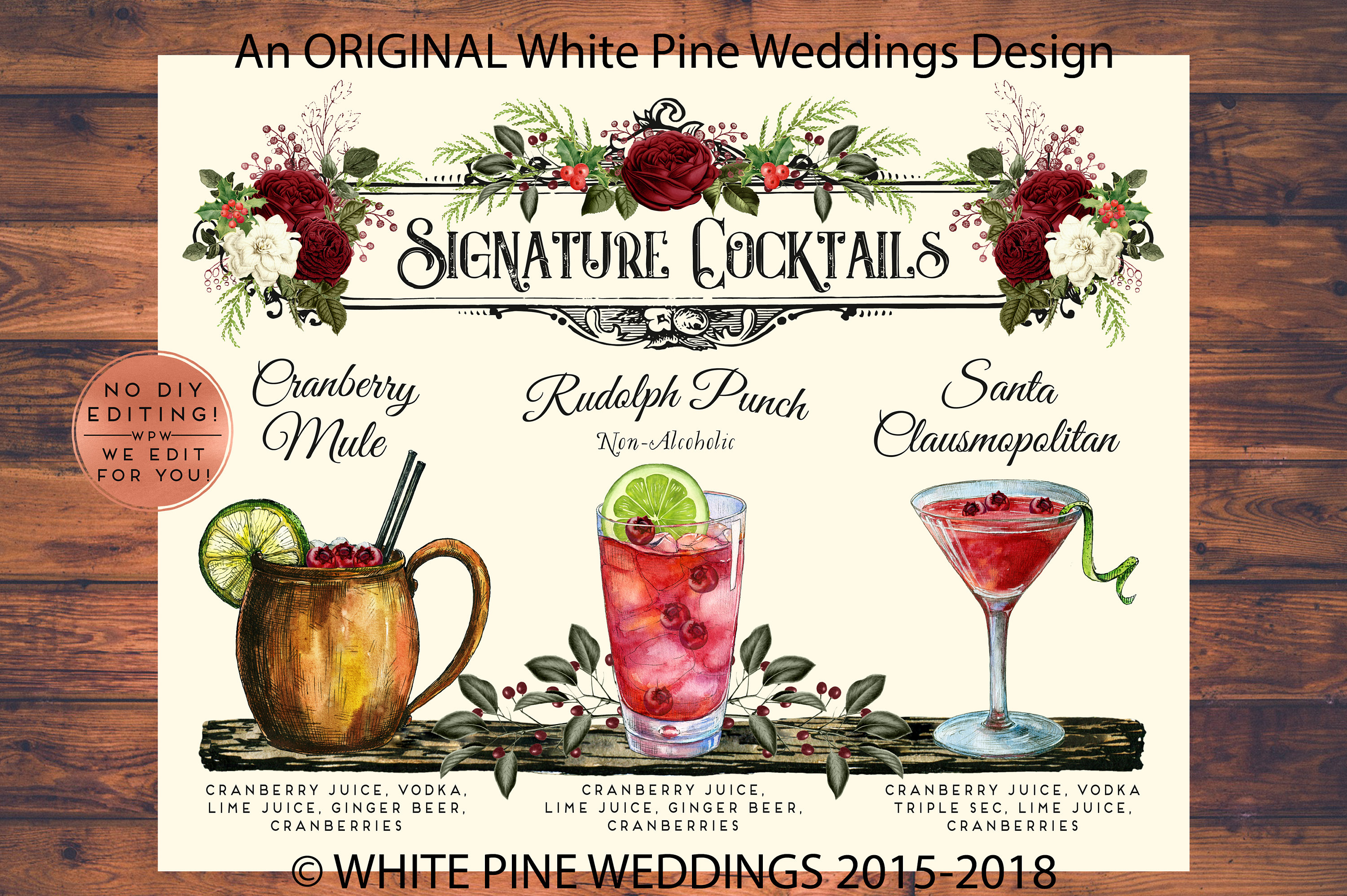 Printable Signature Drink Sign, Christmas Cocktail Winter Wedding, Drink New Year's Eve Sign