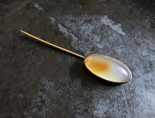 Antique Edwardian Navette Shaped Dendritic Agate Stick Pin