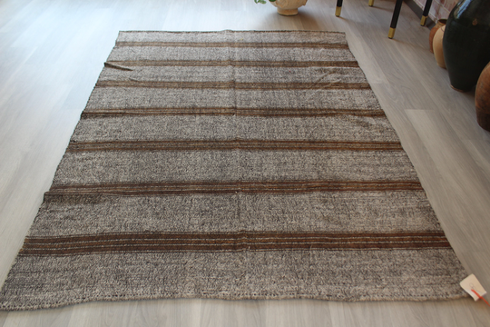 Vintage Gray Kilim, Kilim With Brown Stripes, Ethnic Bohemian/N-390 5'x6'7" Feet