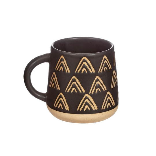 Black & Beige Triangle Pattern Mug With Handle Cup Wax Resist Stoneware Birthday Gift For Tea Coffee Lover Vintage His Hers