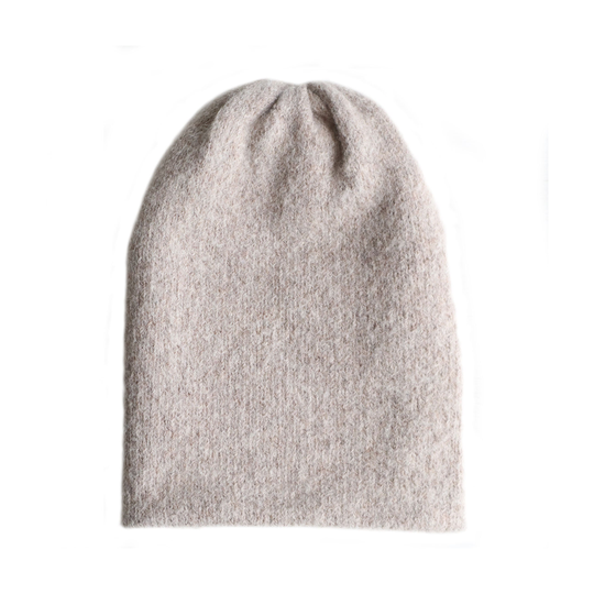 Beanie Hat Felted Alpaca Blend Oatmeal Double Knitted, Also To Wear As A Short Scarf