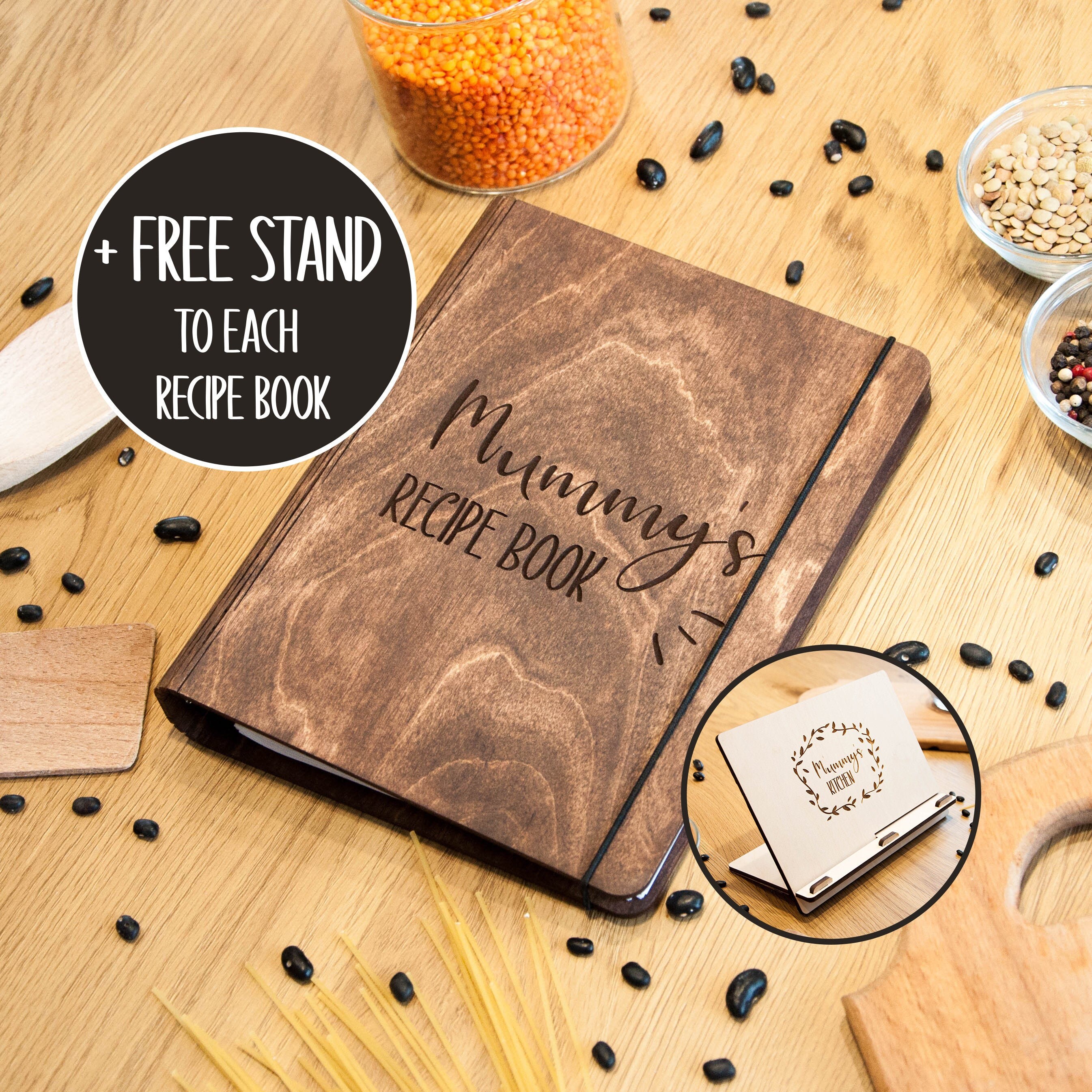 Recipe Book Binder, Personalized Wooden Cook Book, Mothers Day Gift For Birthday, Custom Family Journal, For Wife