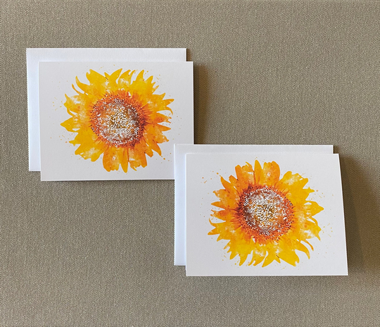 Blank Watercolor Print Sunflower Cards, Notecards, Note Stationary Set, Set Of 10
