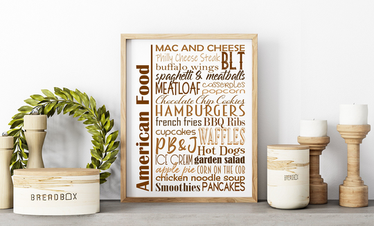 American Food Sign Poster | Classic Menu Dishes Multiple Sizes & Colors Unframed Matte Paper Print