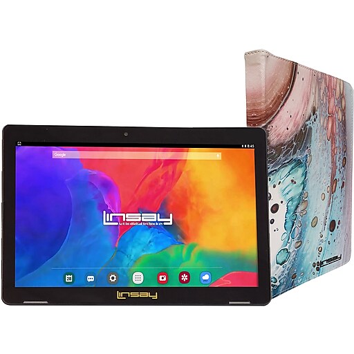 Linsay 10.1" Tablet with Case, WiFi, 2GB RAM, 32GB Storage (Android 11), Black/Space Marble (F10IPSPAC)