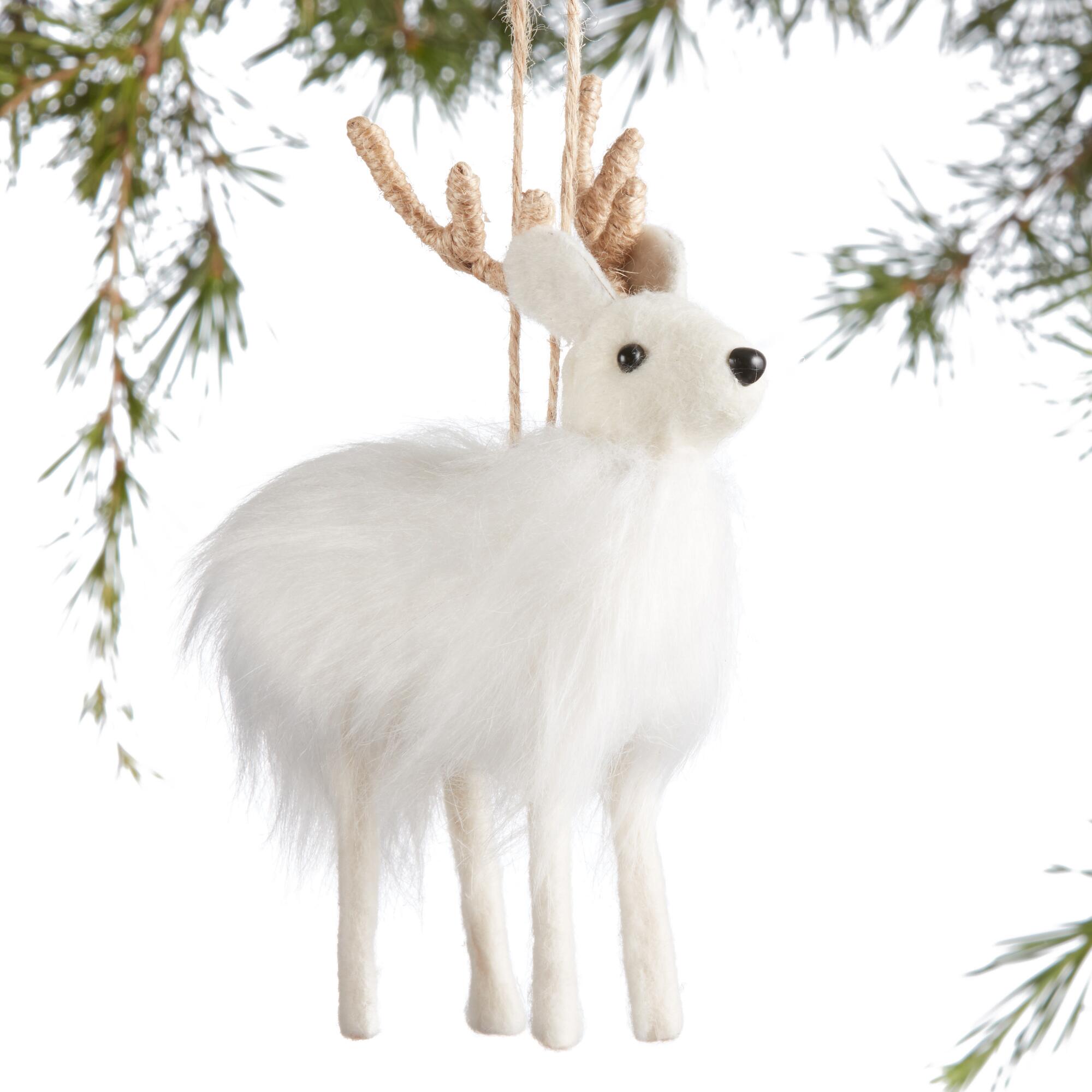 Felted Wool and Faux Fur Deer Ornament: White by World Market