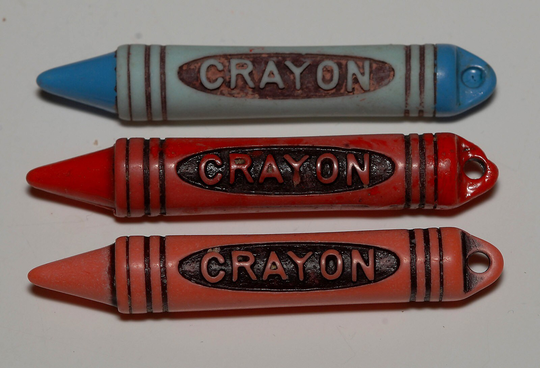 Old Vintage Set Of 3 Cast Plastic Colored Crayon Charms