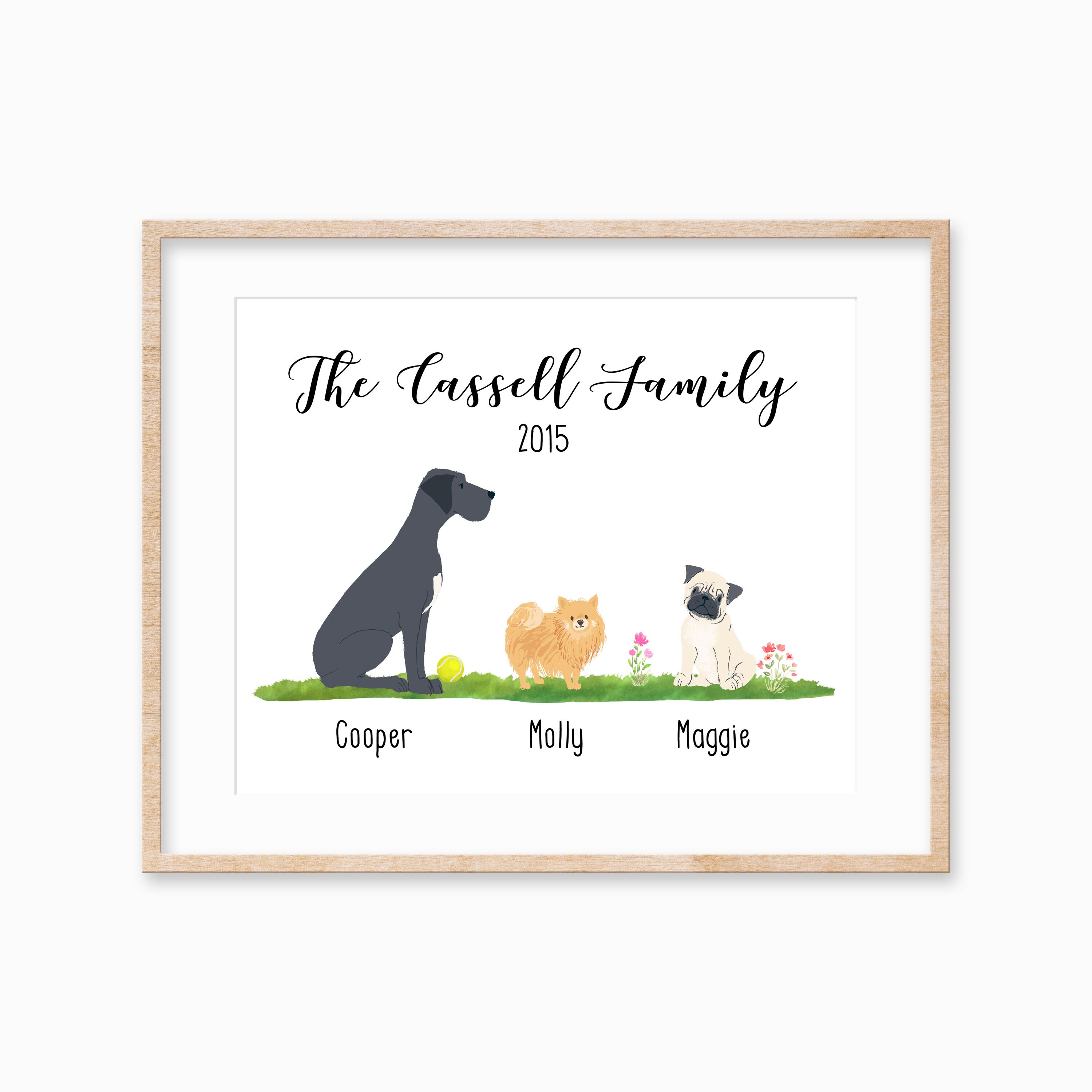 Personalized Pet Family Print, Remembrance Gift, Dog Lover Custom Portrait, Mom Wall Art, Christmas Gift For