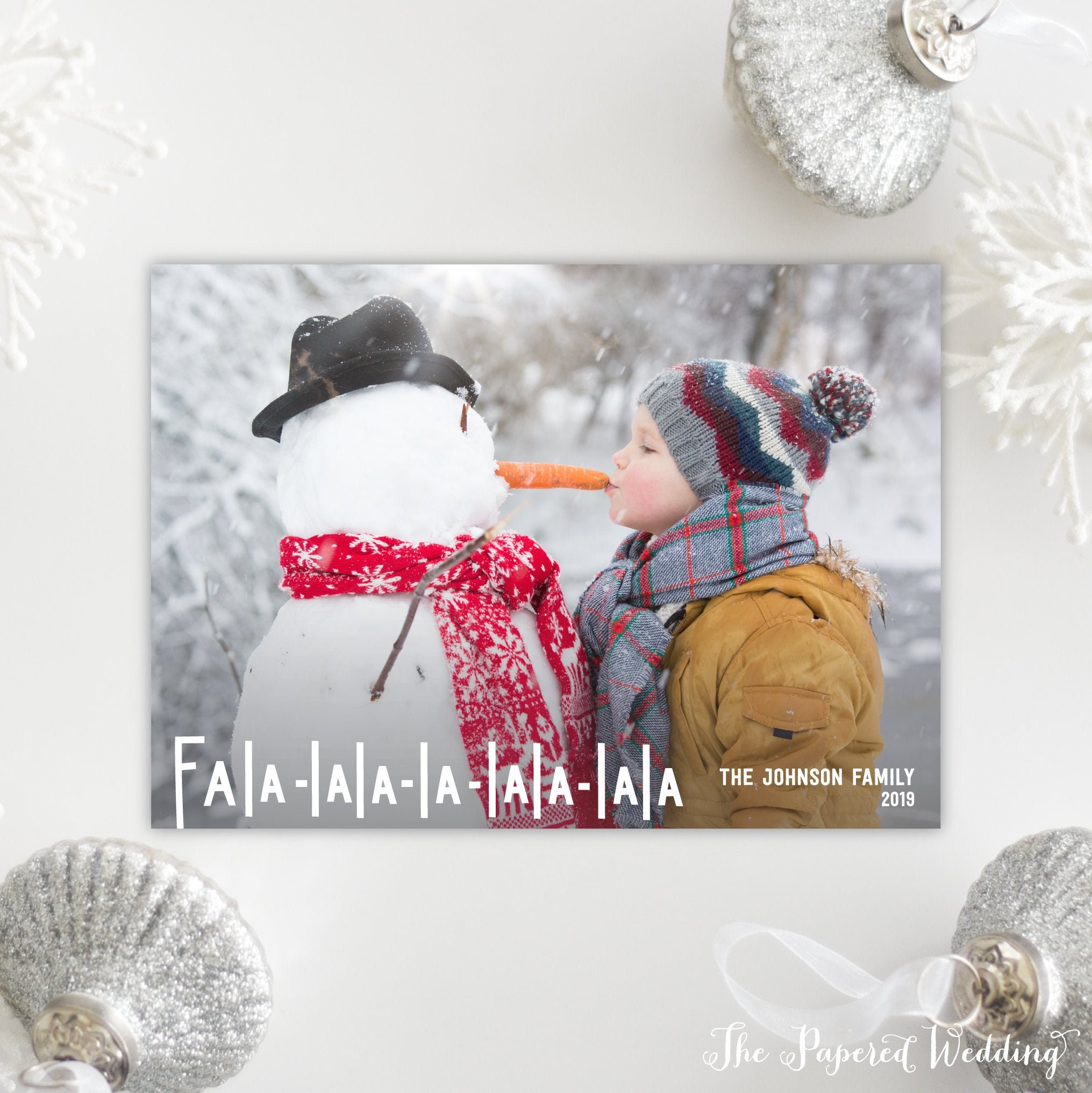 Printable Or Printed Photo Holiday Cards With Fa-La-La-La Wording - Landscape Picture Christmas Cards, Non-Religious Fun Card 100 P1