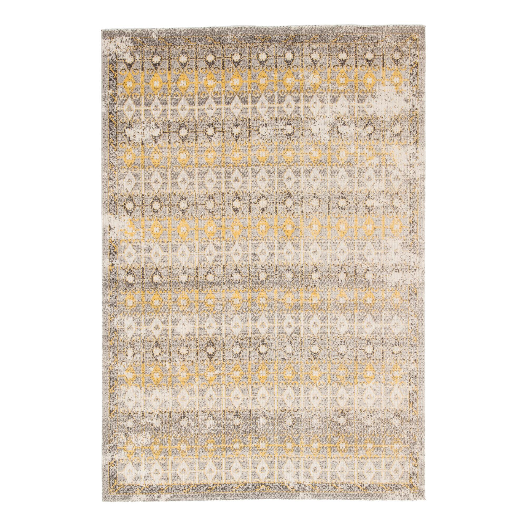 Gray and Yellow Trellis Bartone Indoor Outdoor Patio Rug by World Market