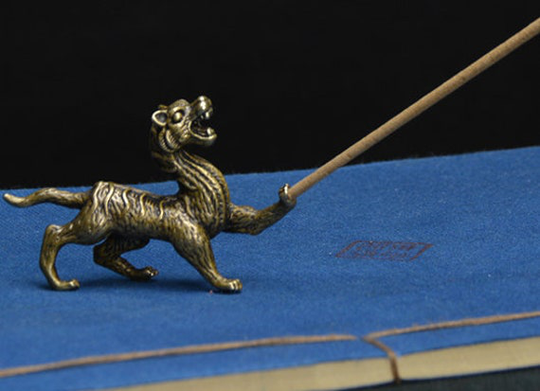 Vintage Chinese Copper Art Carvingwhite Tiger Incense Burner