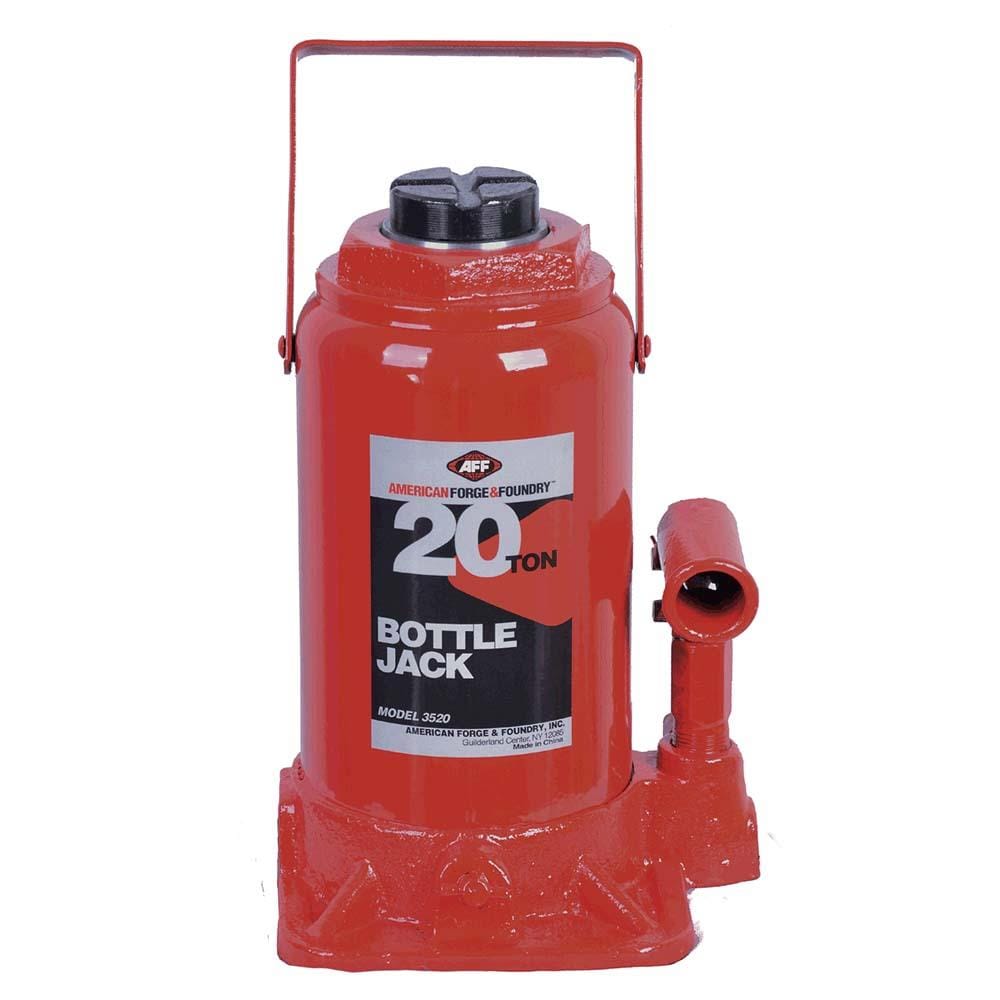 American Forge & Foundry Heavy Duty 20 Ton Bottle Jack, Manual, Machine Hardened Steel Saddles, Centered Pumps and Rams | 3520