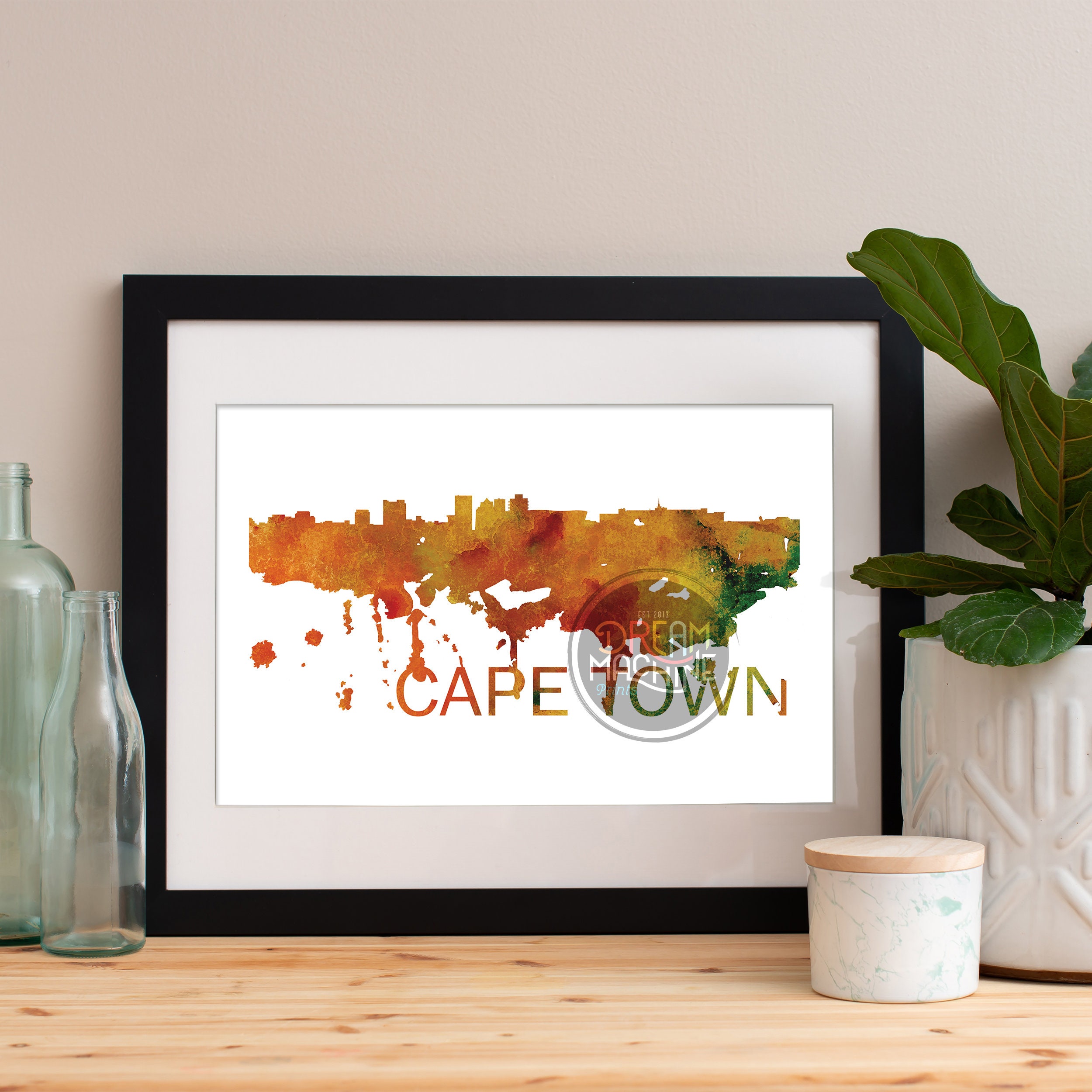 Cape Town Watercolor Skyline, Art, Poster, Print, Map