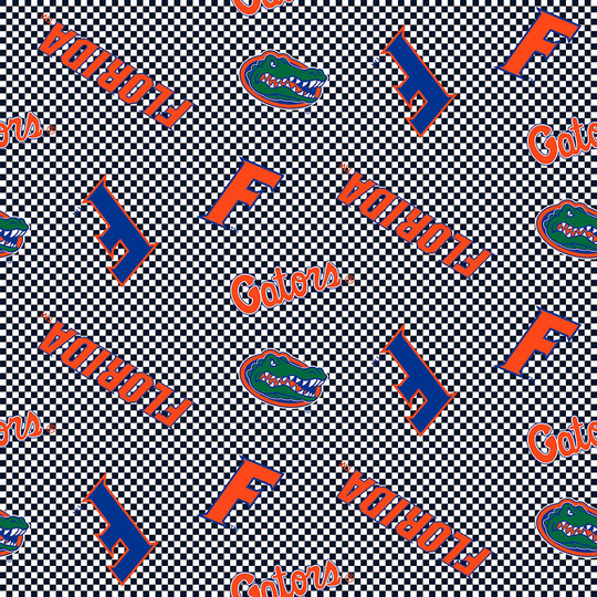 University Of Florida Gators Ncaa Fabric Logo On Check Pattern 44 Inches Wide 100% Cotton Fl1132