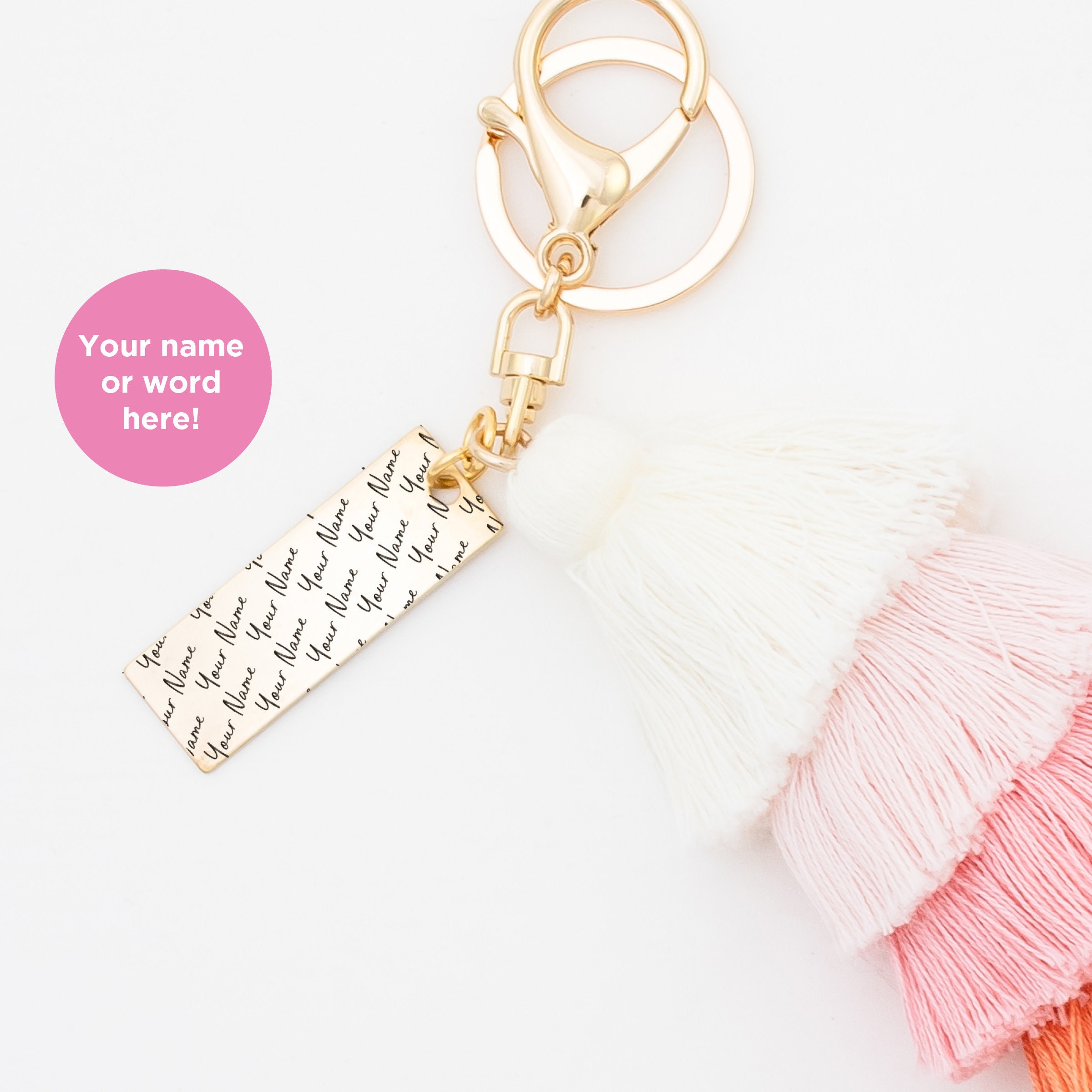 Boho Keychain Personalized With Your Name Or Word, Engraved Tassel Keyring, Tag, Keyring Ombre