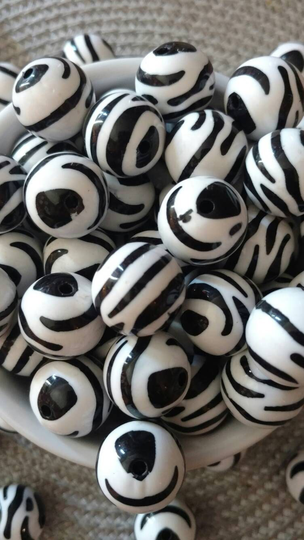 20mm Zebra Print Bubblegum Beads | 10Ct Gumball Chunky Necklace Wholesale Girl's Jewelry Black & White