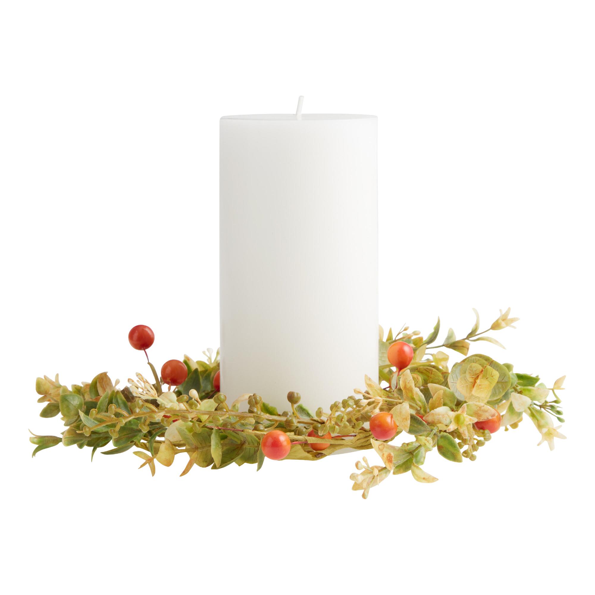 Faux Autumn Leaf and Berry Candle Ring: Green - Plastic by World Market
