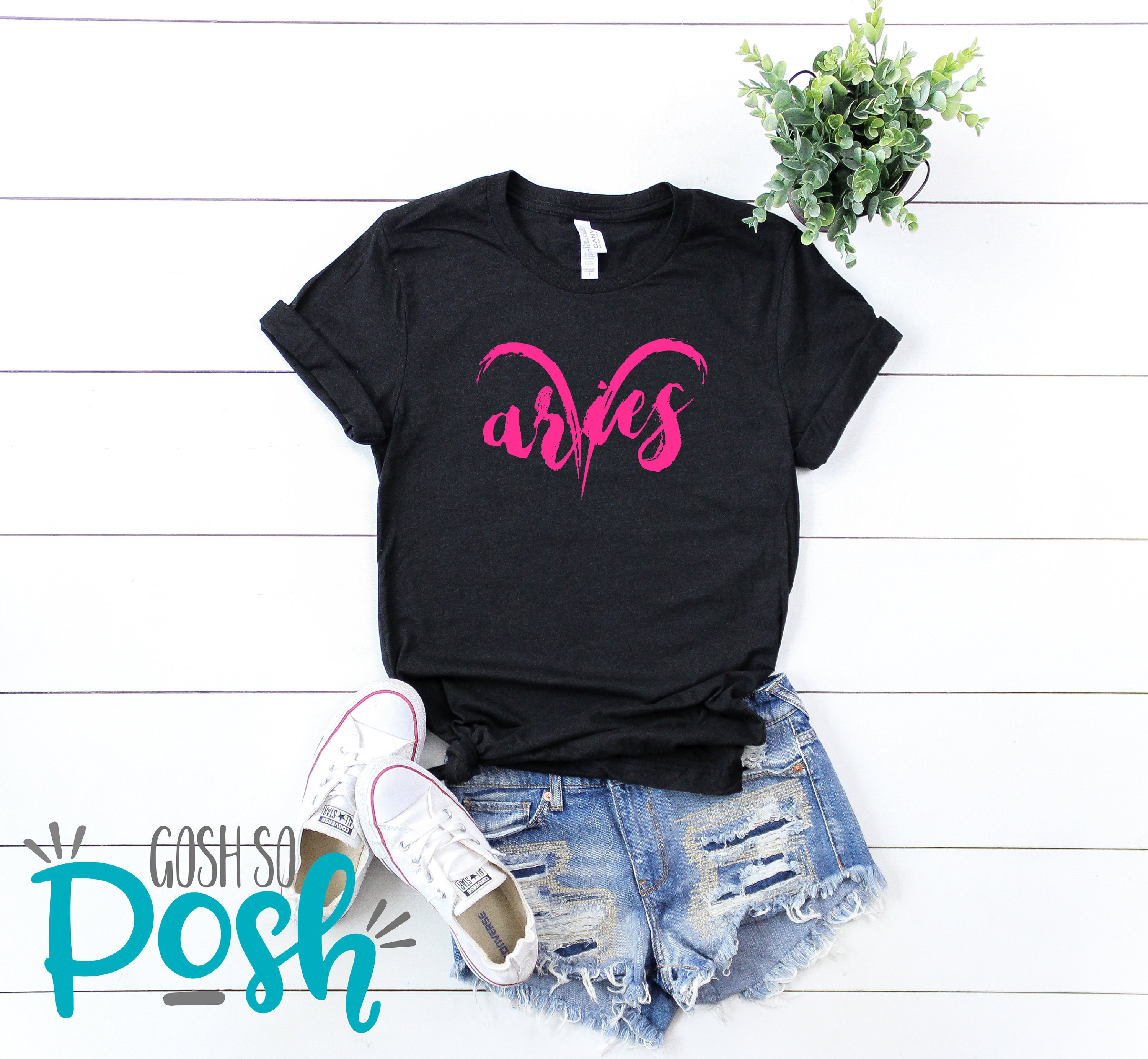 Aries Horoscope Astrological Signs Tshirt - Black Hot Pink Horns Ram Paint Brush Tee Gifts Shirts For Her