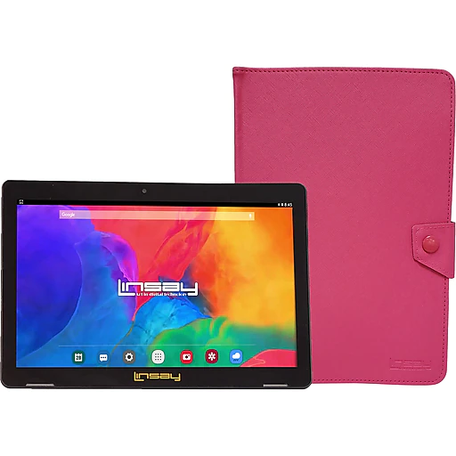 Linsay 10.1" Tablet with Case, WiFi, 2GB RAM, 35GB Storage (Android 11), Black/Pink (F10IPBCPINK)