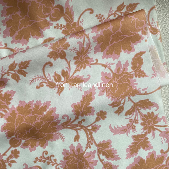 Designer Silk Fabric, Light Orange Floral Print, Silk Cotton Blend Half Yard By 54" Wide