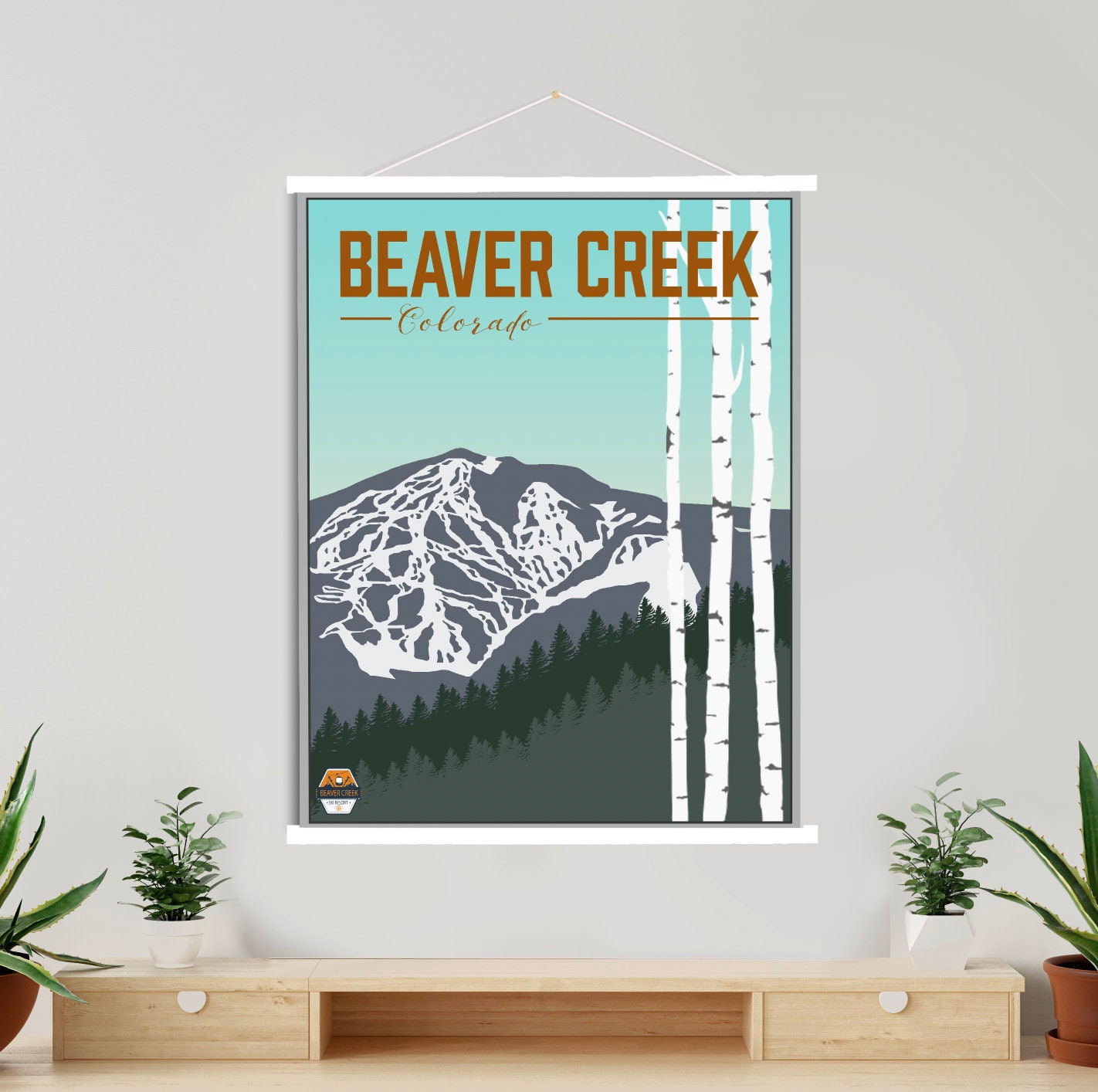 Beaver Creek Colorado Ski Resort Illustration Print | Hanging Canvas Of Printed Marketplace