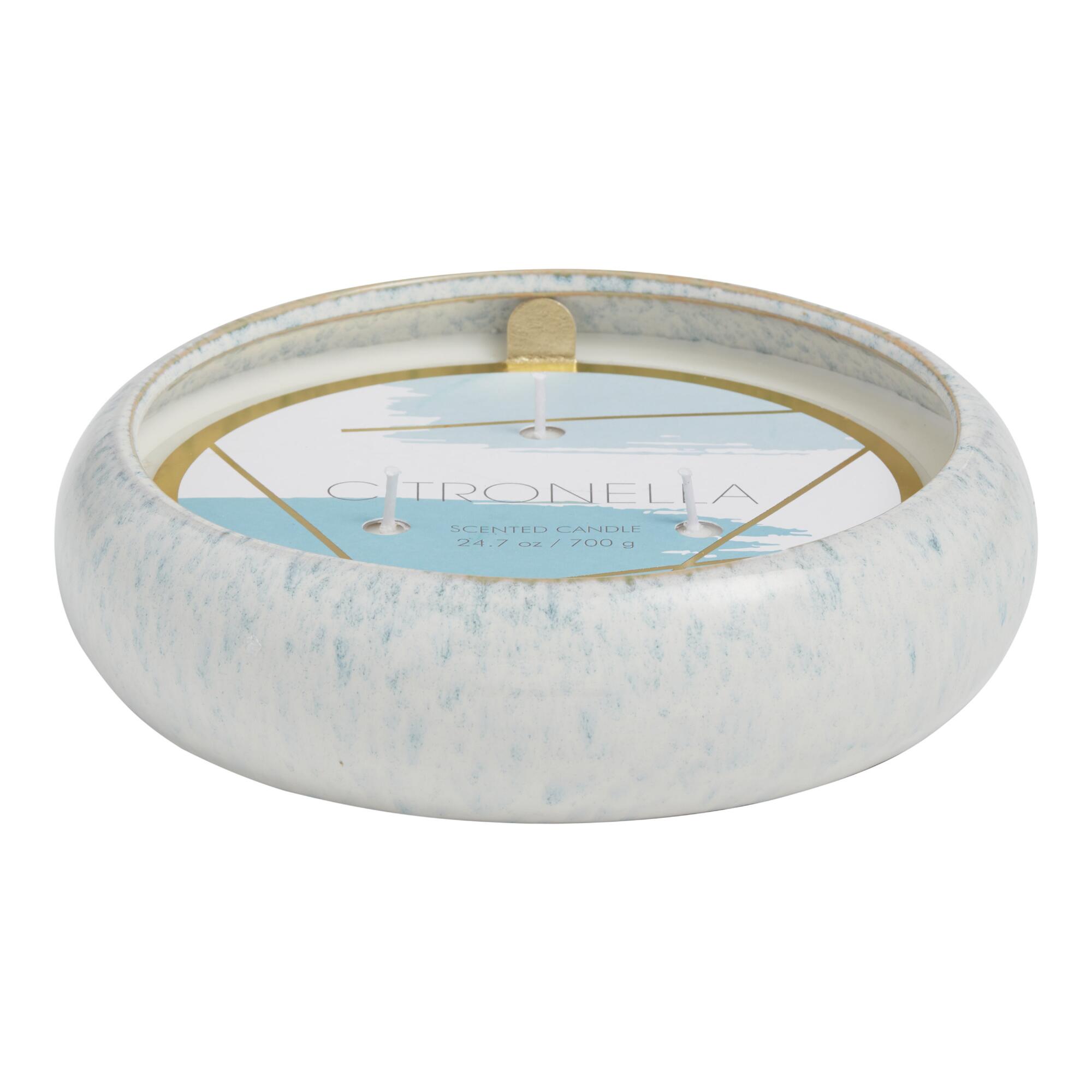 White and Blue Ceramic 5 Wick Citronella Candle - Wax by World Market