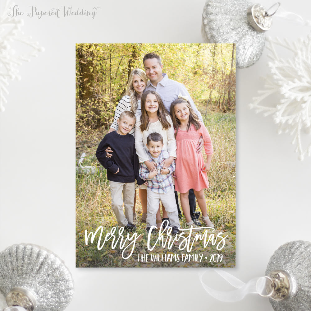Printable Or Printed Photo Christmas Cards - Modern Merry Holiday Cards, Simple Vertical Portrait 006 P1