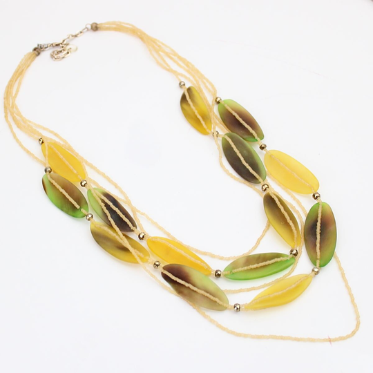 Multi Strand Yellow Statement Necklace, Funky Jewelry, Bold Chunky Lightweight & Brown Necklace