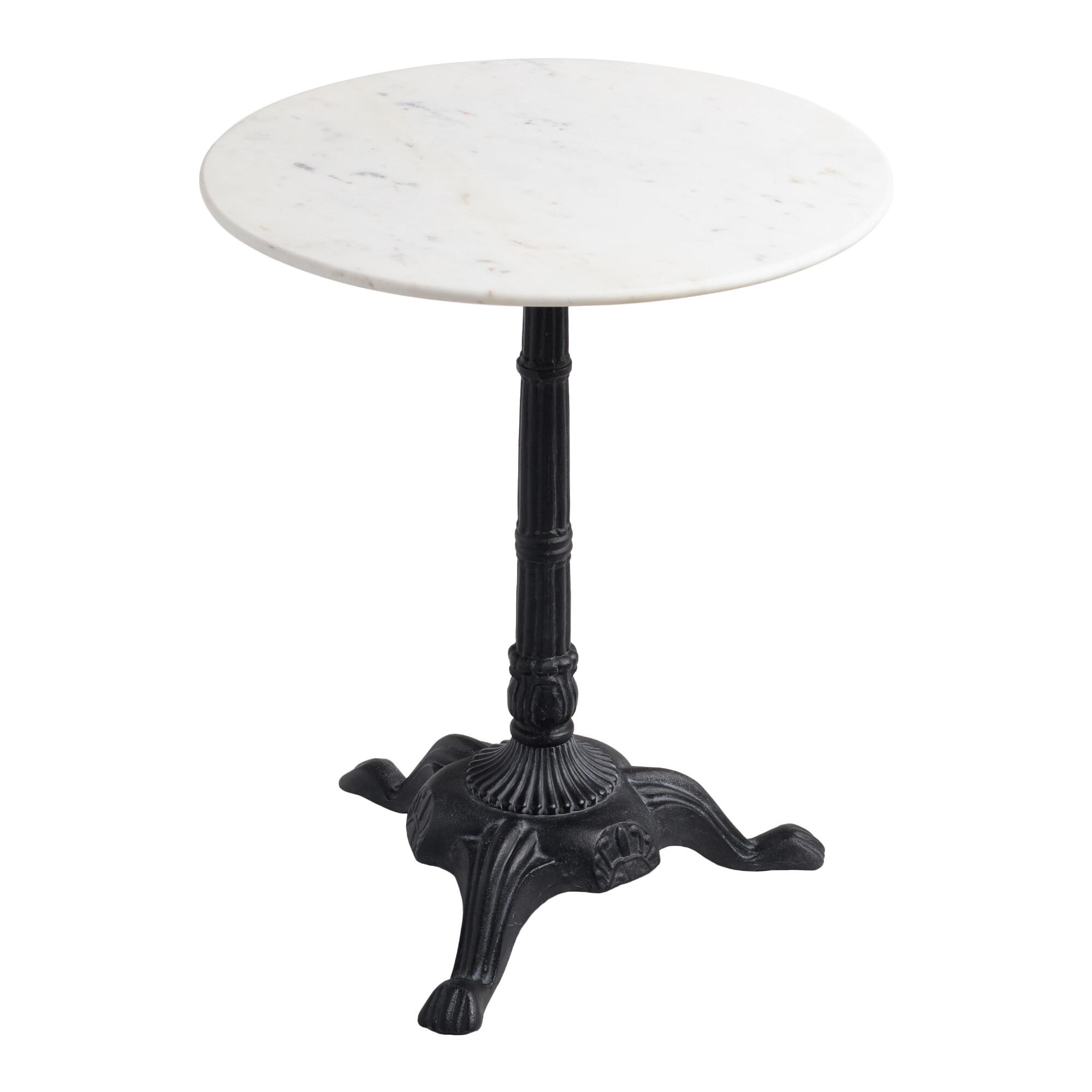 Round White Marble and Black Metal Bistro Accent Table: Black/White by World Market