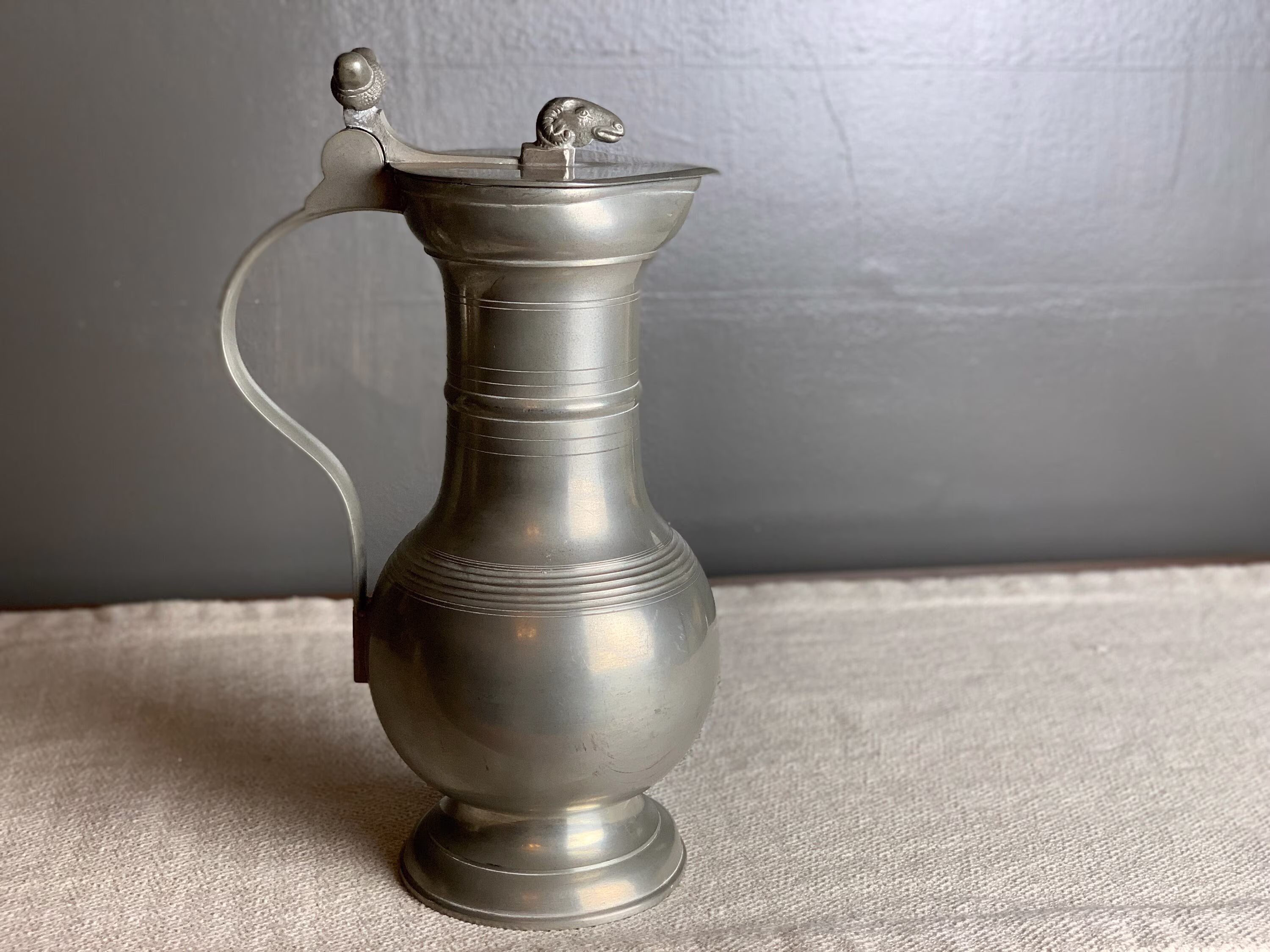 Mcm Gothic Swiss Ram & Acorn Pewter Carafe/Milk Jug Stein By Black Starr & Gorham