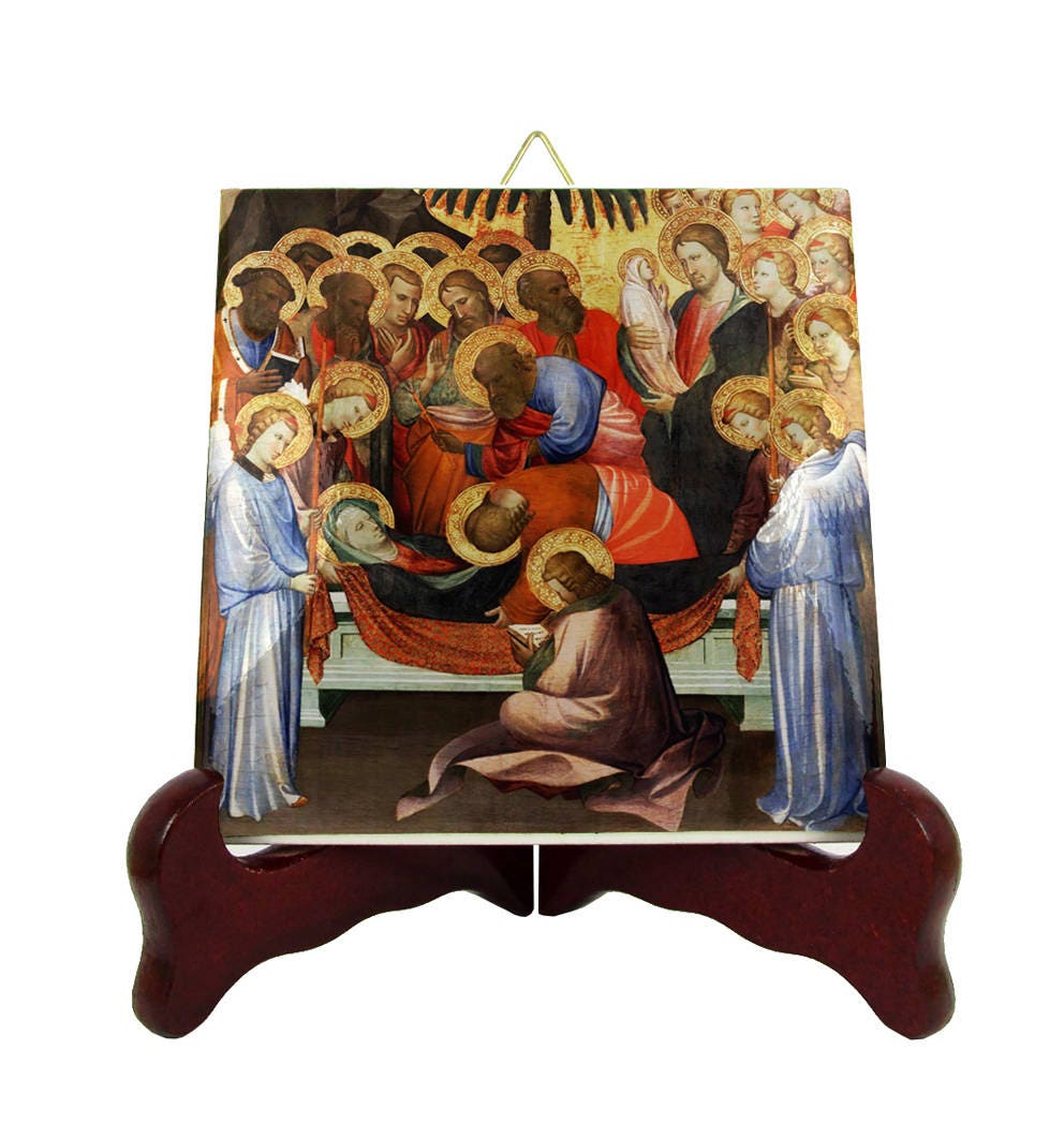 Dormition Of The Virgin - Christian Icon On Tile Gift Idea Handmade in Italy Religious Art Christian Icons