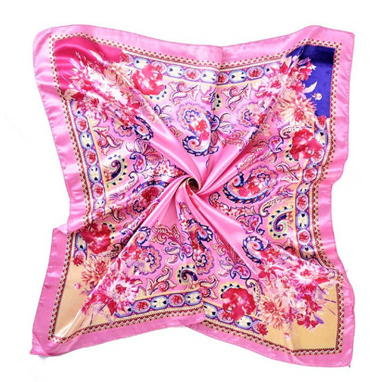 Orient - Pink Square Scarves Silk Blend Head Neck Scarf Neckerchief Bandanas Headbands