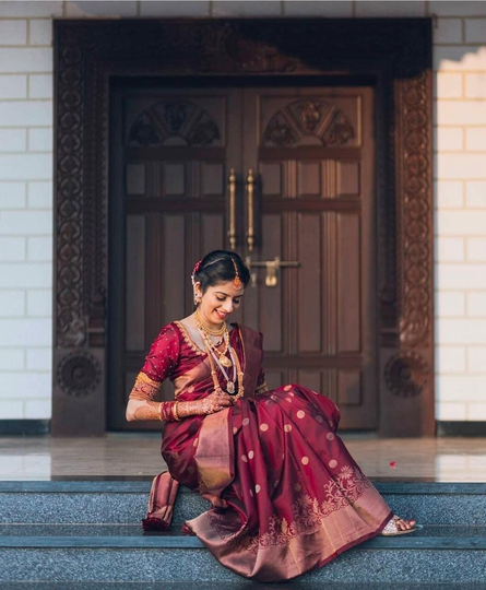 Dark Maroon Kanchipuram Silk Saree, Soft Lichi Saree, Bollywood Style Wedding Wear Saree, Party Saree, Kanchipuram Saree