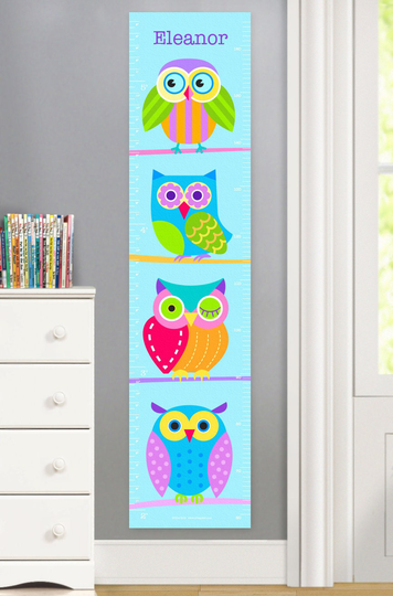 Kids Personalized Owls Canvas Growth Chart, Bedroom Decor, High Quality Nursery Wall Cute Birdie Art