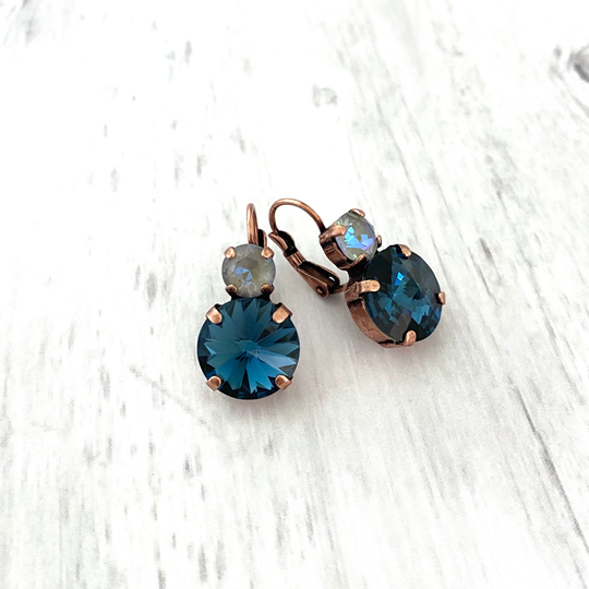 Misty Montana Gray Two Stone Drop Earrings ~ New Serene Delite Blue 6mm 12mm Antique Copper Navy Grey