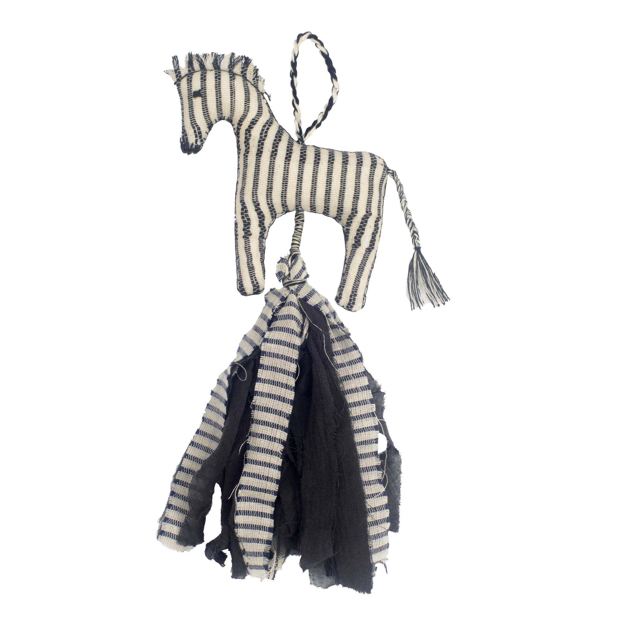 Upcycled Fabric Zebra Silaiwali Hanging Decor Set of 2: Black by World Market