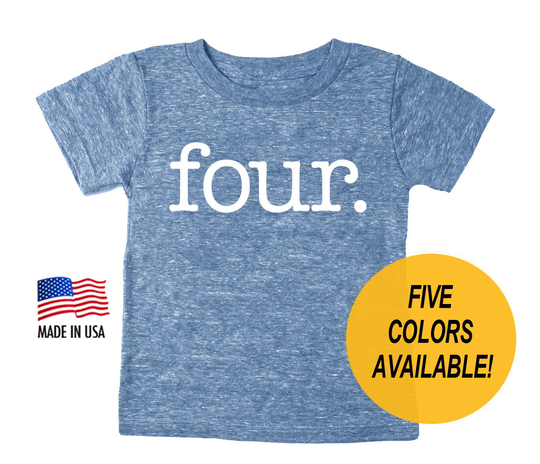 Tri Blend Toddler "Four' Fourth Birthday T-Shirt - Boy & Girl Tee Twins Triplets Gift