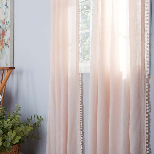 allen + roth 108-in Blush Polyester Blend Light Filtering Back Tab Single Curtain Panel in Pink | X854.081108ZBG