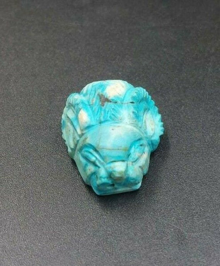 Extraordinary Antique Natural Turquoise Carved Handsome Long Horn Ram Head Bead Pendant