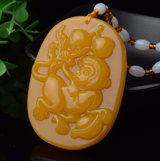 Chinese Yellow Dragon Jade Carved Carving Monkey