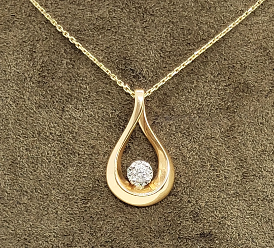 Teardrop Diamond Pendant, 14K Yellow Gold, Chain 14K Gold 15 Inch