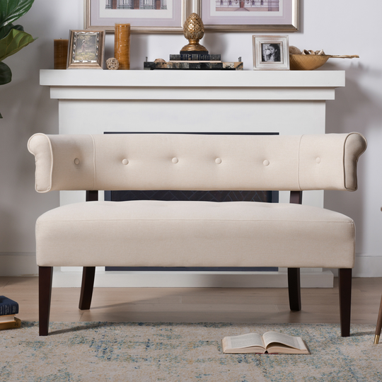 Jennifer Taylor Home Jared Midcentury Sky Neutral Beige Yarn Dyed Polyester/Blend Settee in Off-White | 61020-970