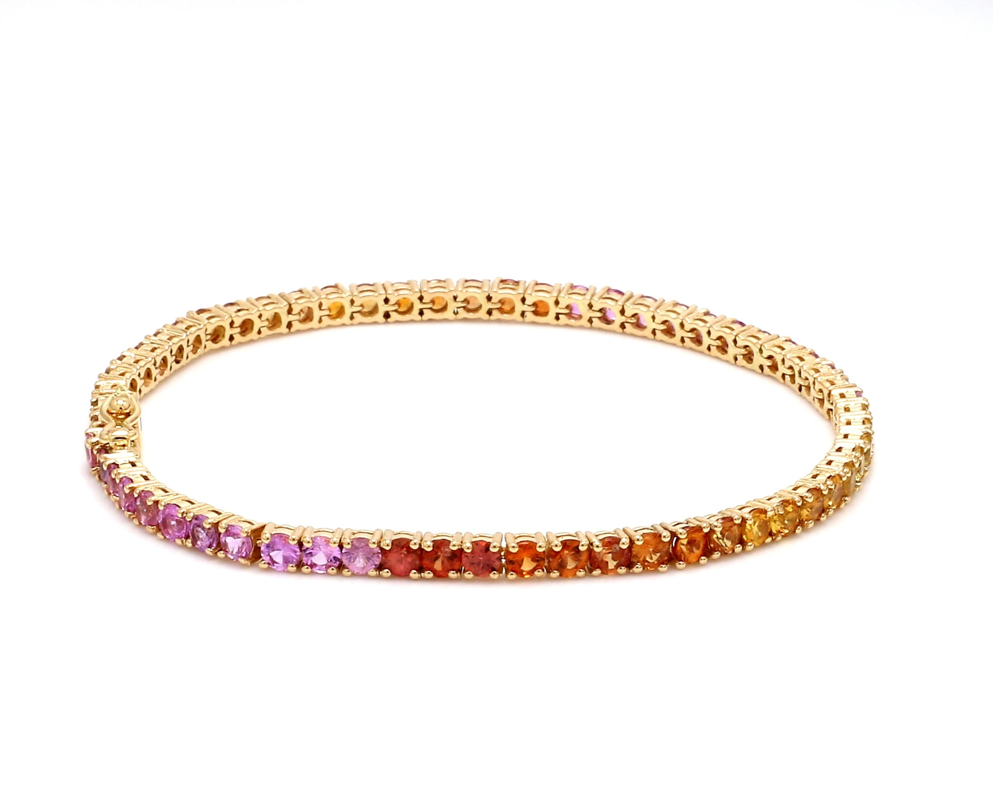 Pink Yellow Orange Sapphire Tennis Bracelet 14K Solid Gold | Natural Pink Ombre Warm Color
