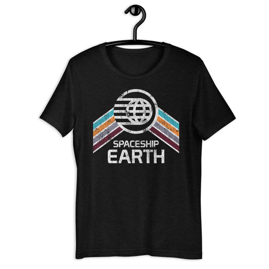 Spaceship Earth Tri-Blend T-Shirt With Teal, Orange & Purple Rainbow Stripes - A Retrocot Original