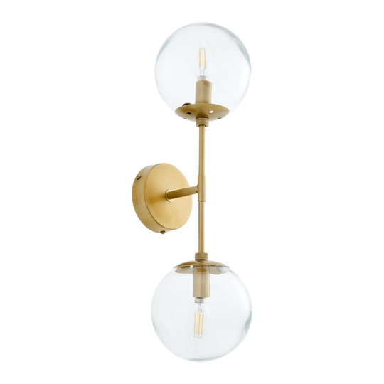 Brass and Clear Glass Globe 2 Light Olivia Wall Sconce: Gold by World Market