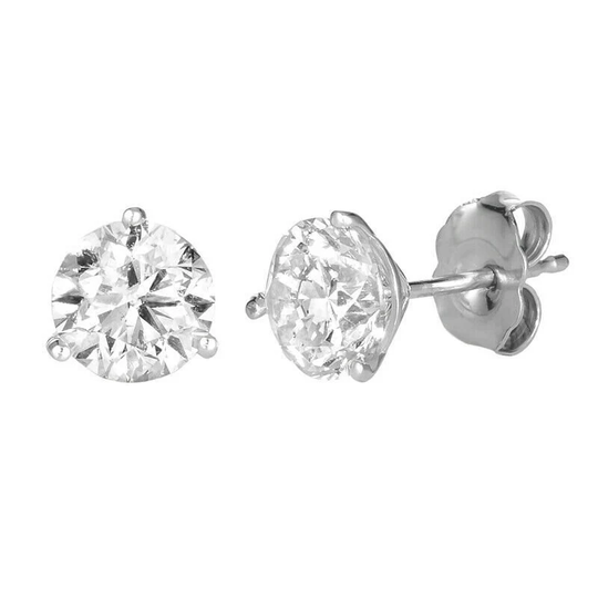 2.50 Carat Natural Diamond Martini 3 Prong Stud Earrings G Si 14K White Gold