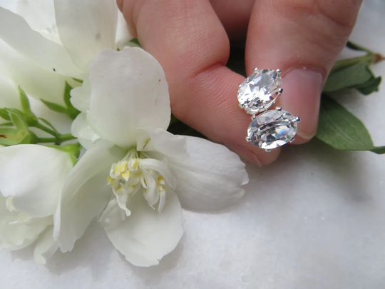Topaz Studs, Sterling Silver Earrings, 8 X 6mm White Semi Precious Gemstone November April Birthstone Posts