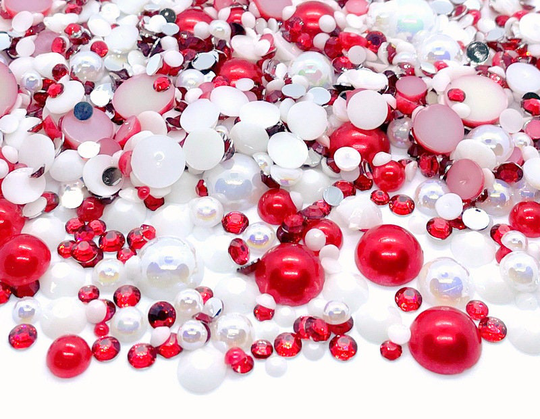 Christmas Candy Cane Blend Rhinestone Mix 2mm-10mm Flatback Jelly Resin | Faux Pearls Rhinestones Mixed Sizes, Red White